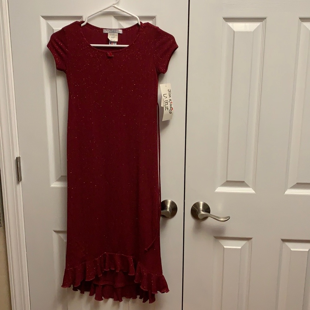 Holiday Dress 8. Just Kidding by LaBelle Fashions Deep Red Sparkling Dress.